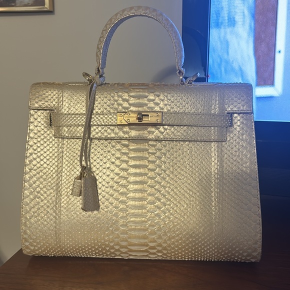 Custom White & Gold Python Handbag + Matching Wallet & Strap - Picture 5 of 9